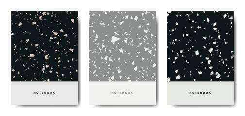 Fototapeta na wymiar Terrazzo abstract cover page templates. Universal abstract layouts. Applicable for notebooks, planners, brochures, books, catalogs