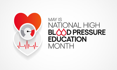 National High Blood pressure (HBP) education month is observed each year in May. it is also called hypertension. vector illustration.