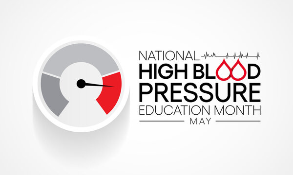 National High Blood pressure (HBP) education month is observed each year in May. it is also called hypertension. vector illustration.