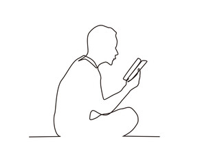 Continuous line drawing of moslem man reading quran can use for ramadan and ied mubarak.