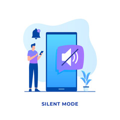Flat illustration silent mode concept design. Illustration for websites, landing pages, mobile applications, posters and banners