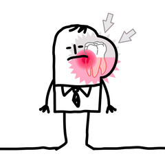 Cartoon Man suffering because of a big Toothache