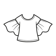 Blouse with short puffy sleeves for girls outline for coloring on white background