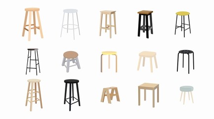 Vector isolated different Stools Set on a white background. Furniture set