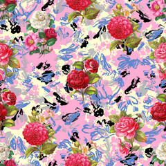 Flowers lily, peony, watercolor, pattern seamless