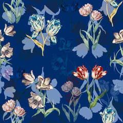 flowers pattern on blue background