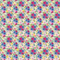 Flowers peach with ribbon watercolor seamless pattern