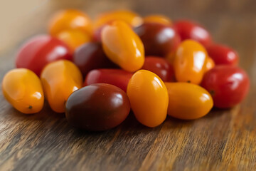 set of cherry tomatoes red, yellow and black closeup
