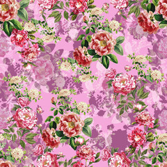 Seamless floral pattern with roses, watercolor  illustration 