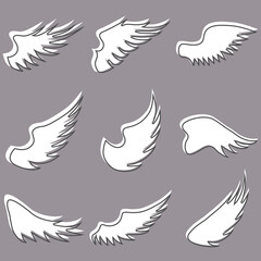 Angel wings. Set of white angel wings on a dark background. Vector illustration. Vector.