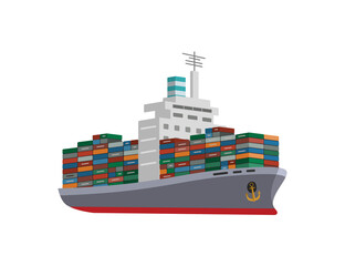 Dry cargo container shipon in ocean. Cartoon flat style. Vector illustration