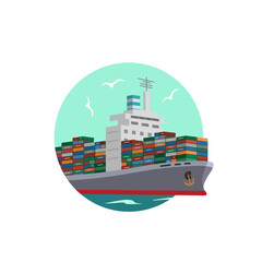 Dry cargo container ship. Vector illustration