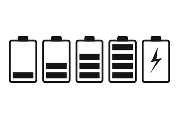 Battery charge indicator icons. Set of battery charge level indicators. Eps10 vector illustration.