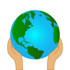 Save earth Hands holding global tree vector isolated