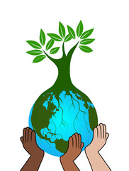 Save earth Hands holding global tree