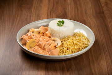 Delicious chicken stroganoff with mushrooms.