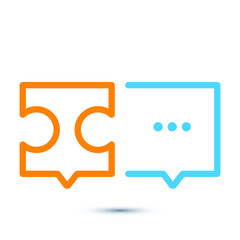 Conversation logo - Puzzle pieces and chat symbol. Dialogue and discussion, teamwork icon. Eps 10 vector illustration.