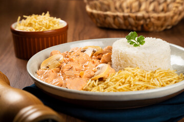 Delicious chicken stroganoff with mushrooms.