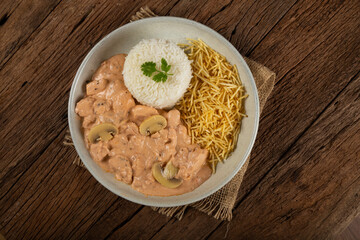 Delicious chicken stroganoff with mushrooms.