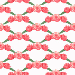 Bright seamless pattern with roses. Texture for wrapping paper, fabric, cards and invitations. Gouache illustration.
