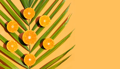 High vitamin C, Juicy and sweet. Fresh orange fruit on orange background.
