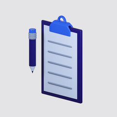 3d render of List and pencil. Business and Finance concept.