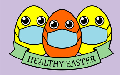 happy easter card with eggs and masks