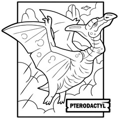 prehistoric dinosaur pterodactyl, coloring book, funny illustration © fargon