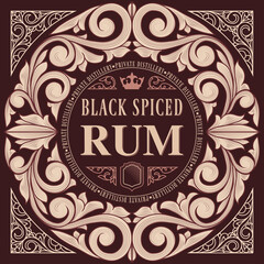 Spiced Rum - ornate vintage decorative label