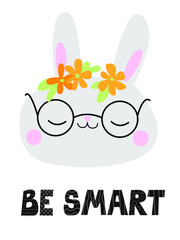 Be smart pet cute bunny with glasses and flowers. 