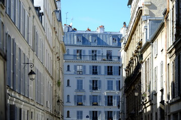 Obraz premium The facade of the Marais an historical quarter in Paris center. Spring 2021, Paris, France.