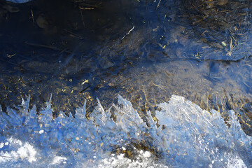 ice puddle background abstract, winter seasonal cold blue