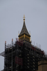 London UK February 2021 Big Ben tower being repaired and restored during UKs national lockdown,...