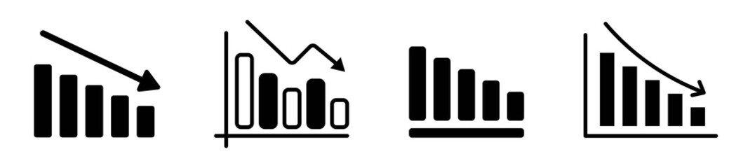 Set of loss modern icons, graph chart down icons, down arrow symbol in line style