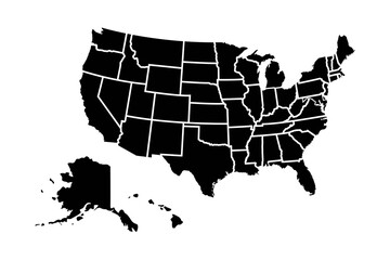 Fototapeta na wymiar United States of America map with states isolated on a white background.