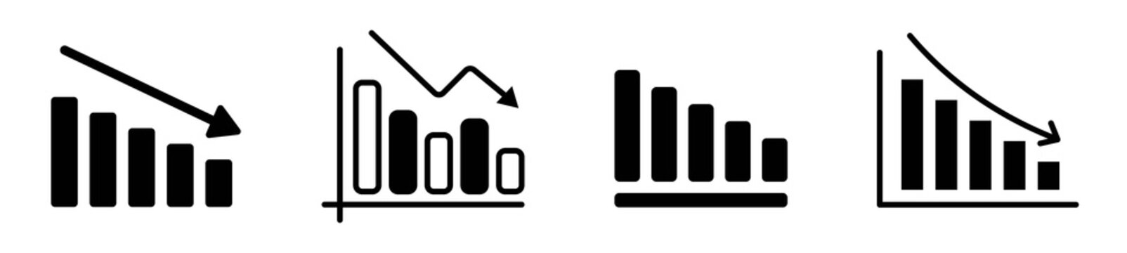 Set Of Loss Modern Icons, Graph Chart Down Icons, Down Arrow Symbol In Line Style