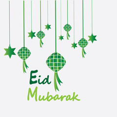 Eid mubarak background with ketupat,crescent and stars for celebrate eid ul fitr or eid ul adha - Vector illustration