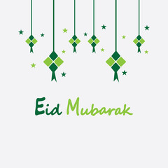 Eid mubarak background with ketupat,crescent and stars for celebrate eid ul fitr or eid ul adha - Vector illustration