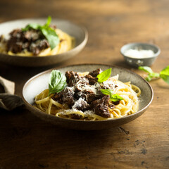 Homemade pasta with beef ragout