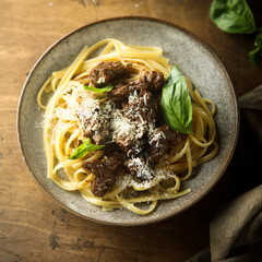 Homemade pasta with beef ragout