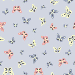 Colorful butterflies on light blue repeat seamless vector Background pattern