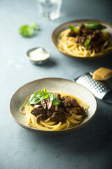 Homemade pasta with beef ragout
