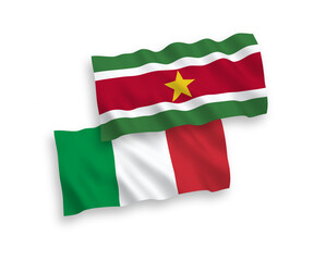 Flags of Italy and Republic of Suriname on a white background