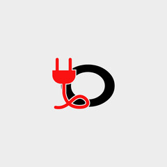 logo modern letter o with icon electric plugs vector design	