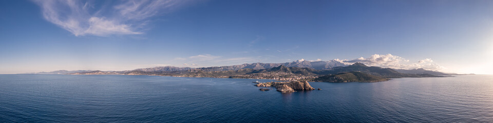 Fototapeta na wymiar Panoramic aerial view of Ile Rousse in Corsica