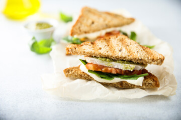 Grilled sandwiches with chicken and mozzarella