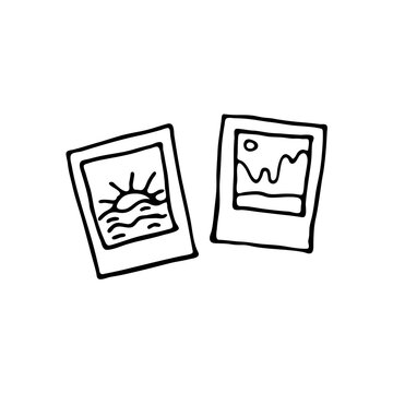 Doodle image of polaroid photographs. Hand-drawn image for print, sticker, web, various designs. Vector element for the themes of travel, vacation, tourism.