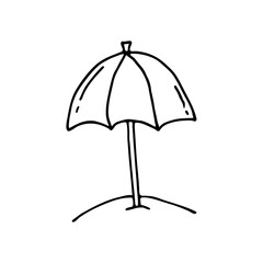 Doodle image of a beach umbrella. Hand-drawn image for print, sticker, web, various designs. Vector element for the themes of travel, vacation, tourism.