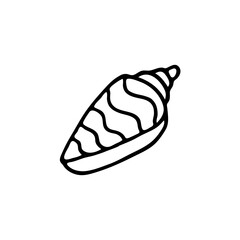 Doodle image of a sea shell. Hand-drawn image for print, sticker, web, various designs. Vector element for the themes of travel, vacation, tourism.