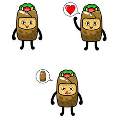 cartoon illustration of cute kebab characters with chat bubbles